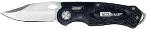 AccuSharp 703C Sport  3" Folding Plain Stainless Steel Blade/Black Anodized Aluminum Handle Includes Belt Clip